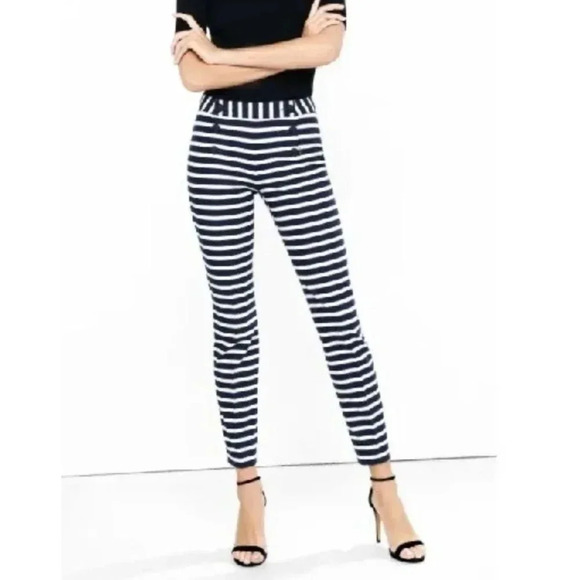 New Express Womens Low Rise Skinny Leg Ankle Fit Sailor Pants Stripes Sz 6R - Picture 1 of 14